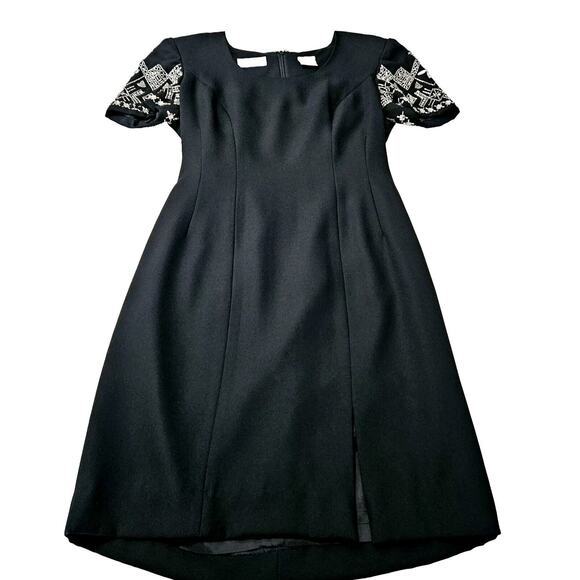 Liz Claiborne Womens Dress Black Size P6 100% Polyester Beaded Short Sleeves Zip - Picture 1 of 12